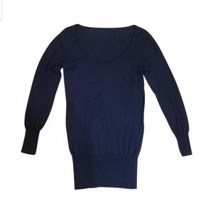 Korean Brand Black Scoop neck roundneck extra long thin top sweater tunic shirt